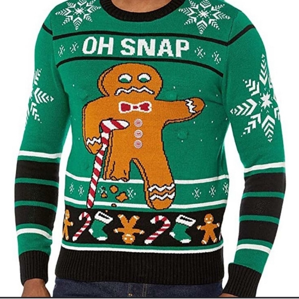 Ugly Christmas Sweater Green Gingerbread Crewneck size Small Unisex